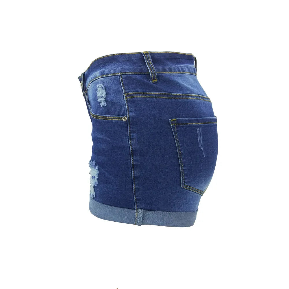 Washed Ripped Mid-waist Denim Shorts.Comfortable Short Jeans with A New Style of Personalized Street Fashion for Women in Summer