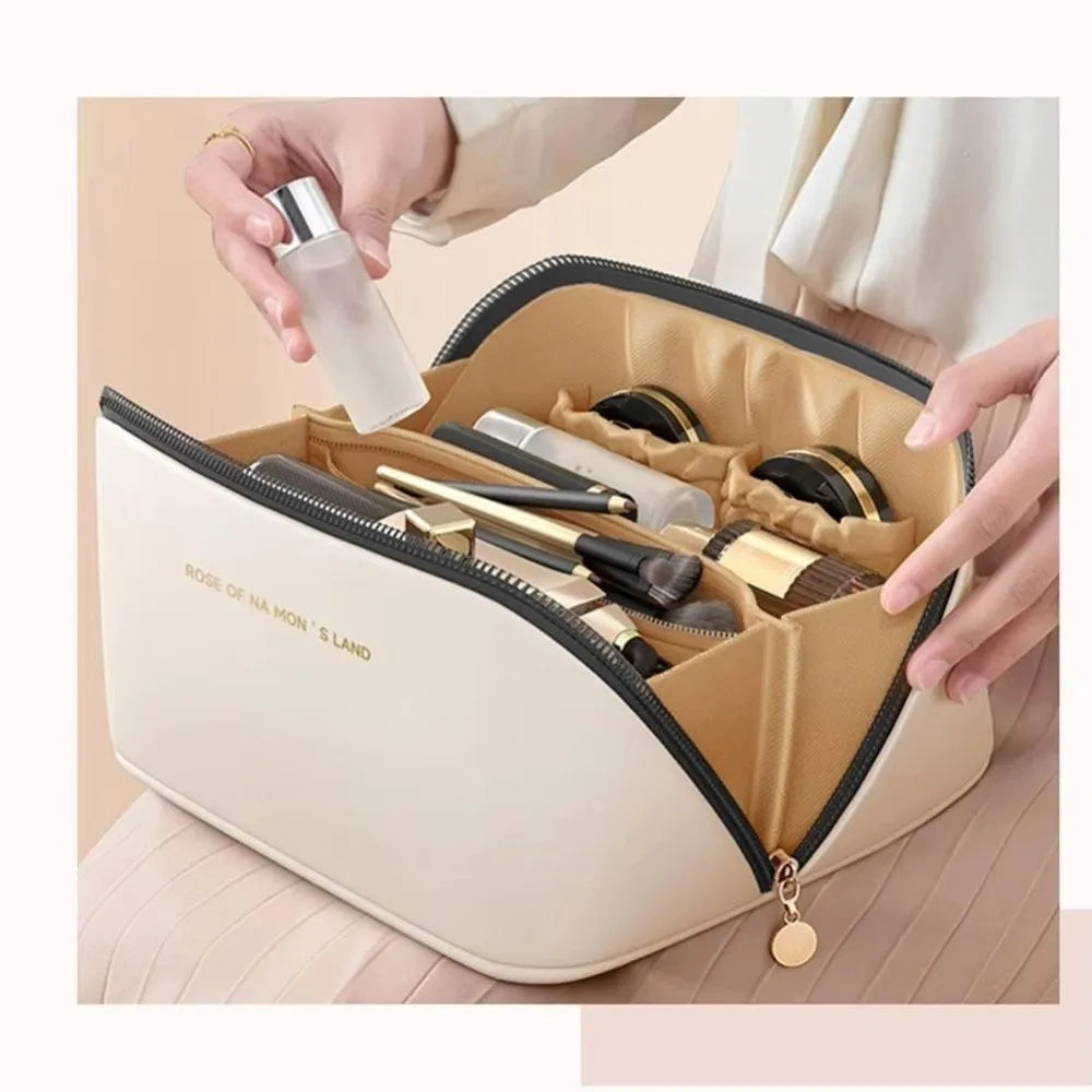 Fashion Portable Tote Makeup Bag Pillow PU Cosmetic Bag Multi-compartment Large Capacity Toiletry Kit Bag