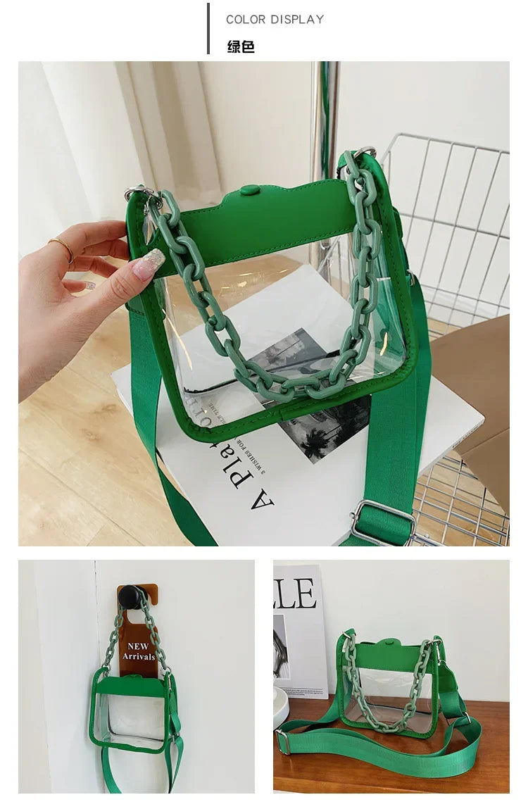Event Clear Concert Bag Beach Clear Crossbody Bag for Women PVC Transparent Single Shoulder Chain Portable Messenger Bags Small Square  Satchel Bag Girls Gift