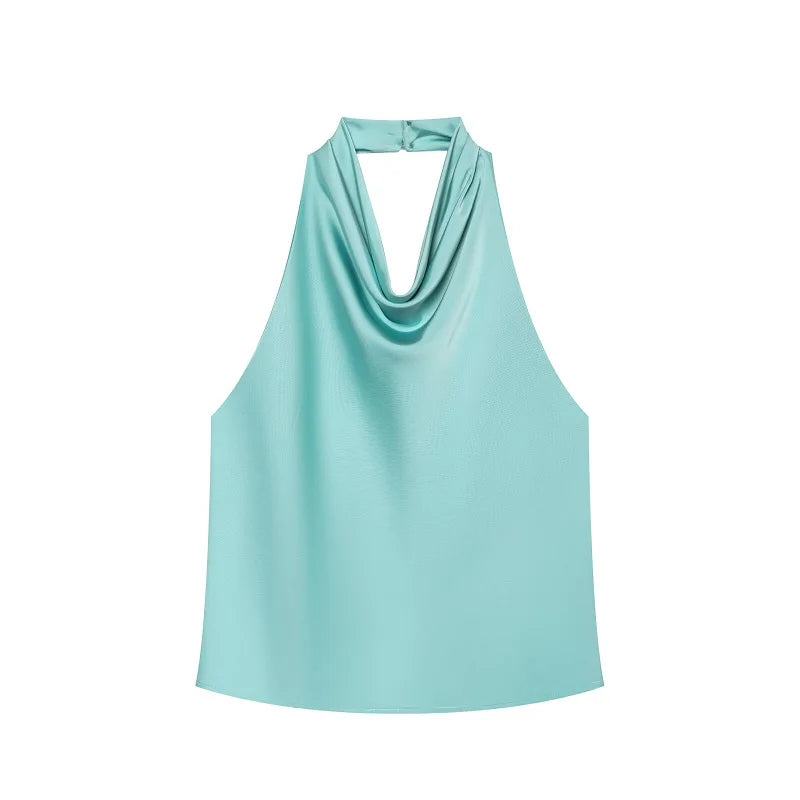 MUJER Satin Halter Tops for Women off Shoulder Backless Tops Woman 2026 Sexy Summer Strapless Women's Tops Camisole Beach Top Female