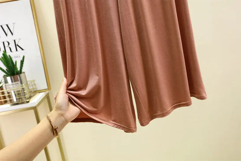 Modal Plus Size Capri Pants Women's Summer Loose Fit Wide Leg Elastic Waist Casual Lounge Shorts