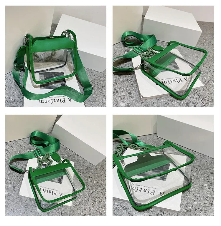 Event Clear Concert Bag Beach Clear Crossbody Bag for Women PVC Transparent Single Shoulder Chain Portable Messenger Bags Small Square  Satchel Bag Girls Gift