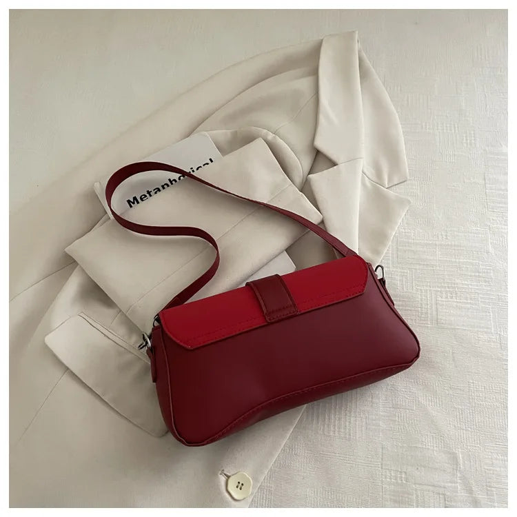 Elegant Two Tone Crossbody Bags with Silver Buckle, Minimalist Flap Design Versatile Chic Shoulder Purse for Office Casual Daily