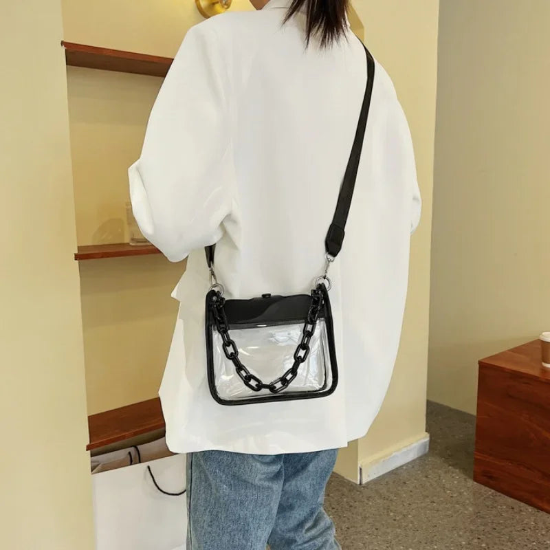 Event Clear Concert Bag Beach Clear Crossbody Bag for Women PVC Transparent Single Shoulder Chain Portable Messenger Bags Small Square  Satchel Bag Girls Gift