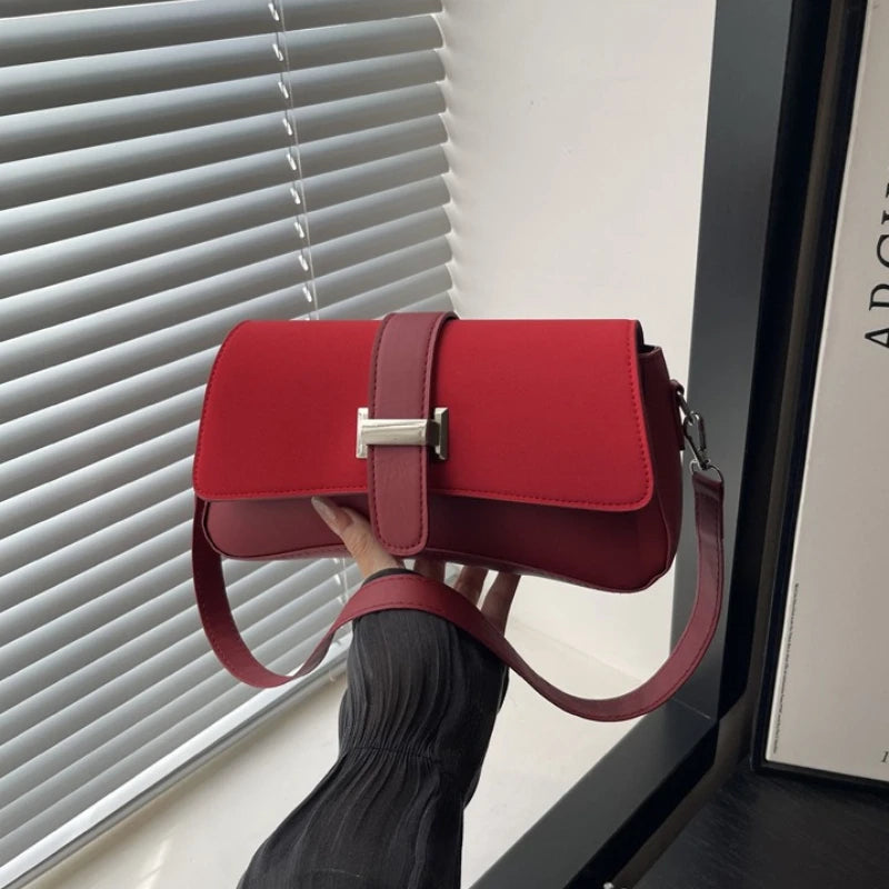 Elegant Two Tone Crossbody Bags with Silver Buckle, Minimalist Flap Design Versatile Chic Shoulder Purse for Office Casual Daily