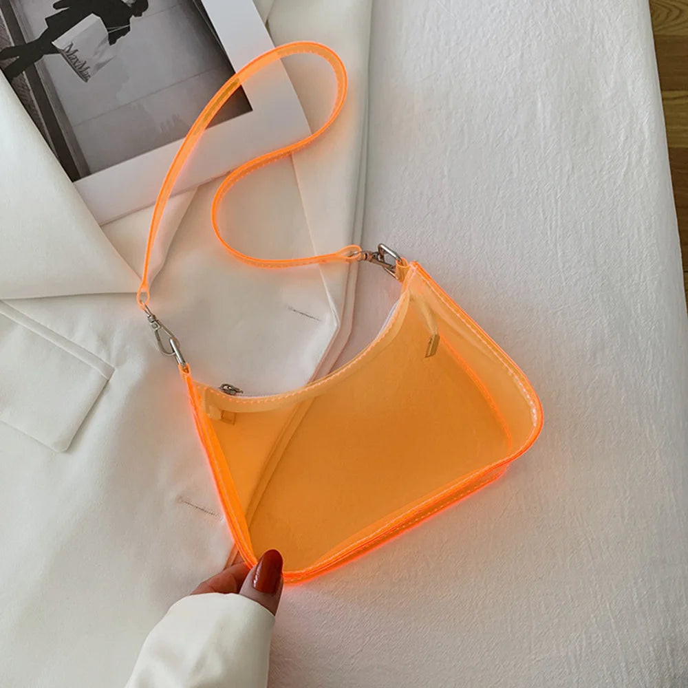 Event Concert Approved Handbag Summer Candy Color Transparent Single Shoulder Bag Zipper Clear PVC Jelly Bag Small Purses Women Girls Daily Shopping Bag