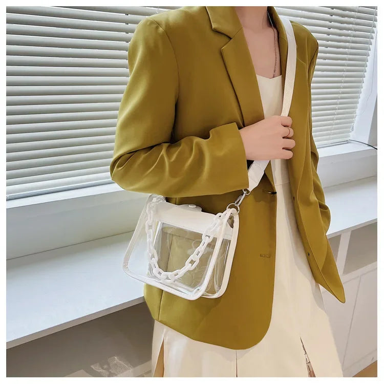 Event Clear Concert Bag Beach Clear Crossbody Bag for Women PVC Transparent Single Shoulder Chain Portable Messenger Bags Small Square  Satchel Bag Girls Gift