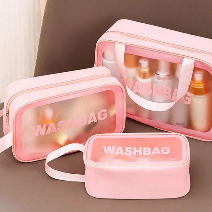 1/3pcs Transparent Makeup And Toiletries Bag, Large Capacity Pvc Semi Transparent Frosted Portable Storage Bag