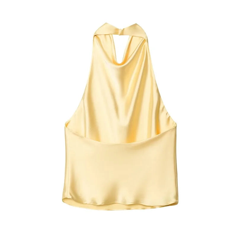 MUJER Satin Halter Tops for Women off Shoulder Backless Tops Woman 2026 Sexy Strapless Women's Tops Camisole Beach Top Female