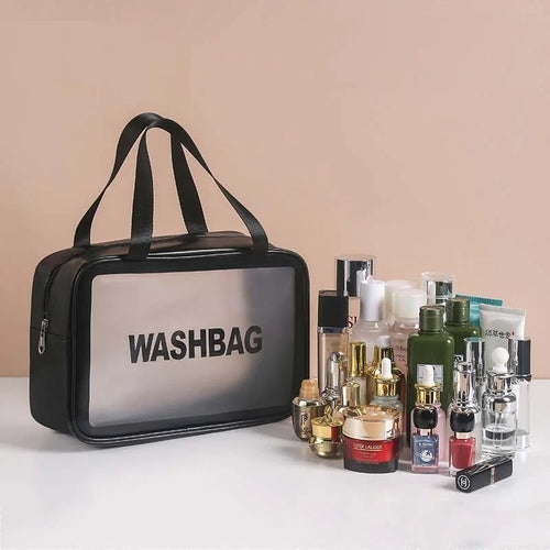 1/3pcs Transparent Makeup And Toiletries Bag, Large Capacity Pvc Semi Transparent Frosted Portable Storage Bag