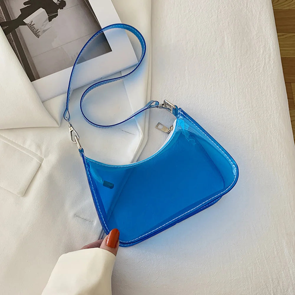 Event Concert Approved Handbag Summer Candy Color Transparent Single Shoulder Bag Zipper Clear PVC Jelly Bag Small Purses Women Girls Daily Shopping Bag