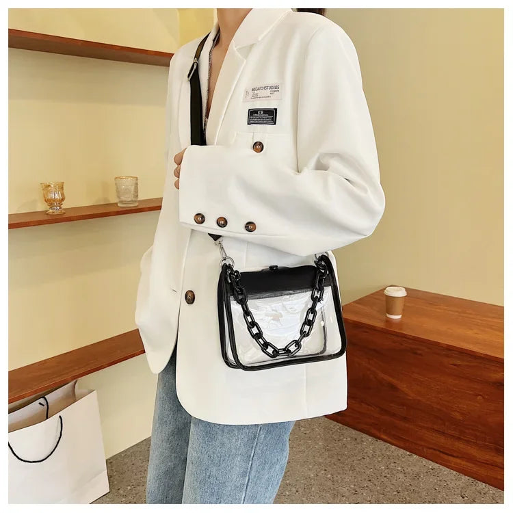 Event Clear Concert Bag Beach Clear Crossbody Bag for Women PVC Transparent Single Shoulder Chain Portable Messenger Bags Small Square  Satchel Bag Girls Gift