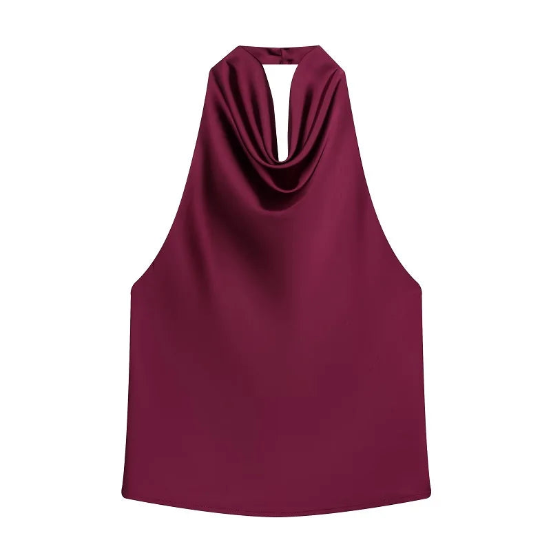 MUJER Satin Halter Tops for Women off Shoulder Backless Tops Woman 2026 Sexy Summer Strapless Women's Tops Camisole Beach Top Female