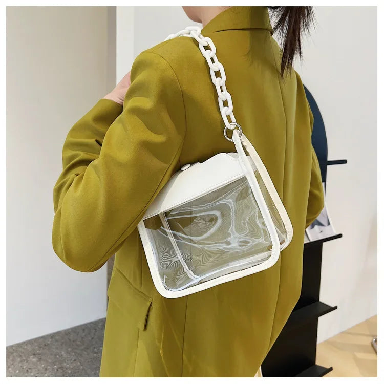 Event Clear Concert Bag Beach Clear Crossbody Bag for Women PVC Transparent Single Shoulder Chain Portable Messenger Bags Small Square  Satchel Bag Girls Gift