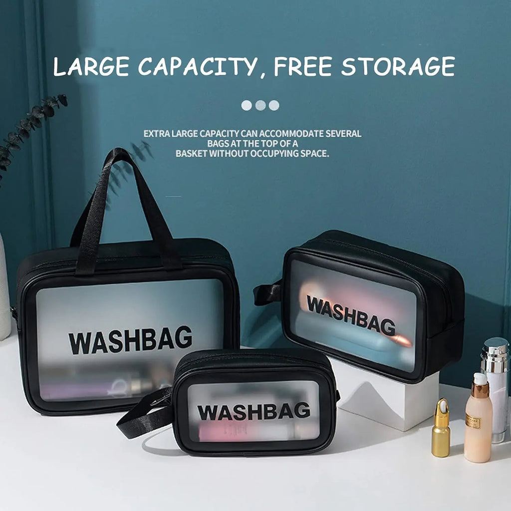 1/3pcs Transparent Makeup And Toiletries Bag, Large Capacity Pvc Semi Transparent Frosted Portable Storage Bag