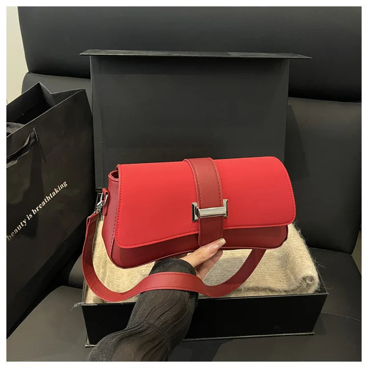 Elegant Two Tone Crossbody Bags with Silver Buckle, Minimalist Flap Design Versatile Chic Shoulder Purse for Office Casual Daily