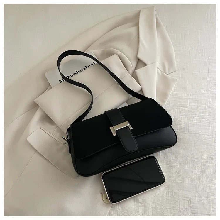 Elegant Two Tone Crossbody Bags with Silver Buckle, Minimalist Flap Design Versatile Chic Shoulder Purse for Office Casual Daily