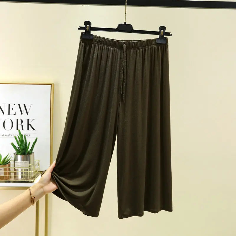 Plus Size Capri Pants Women's Summer Loose Fit Wide Leg Elastic Waist Casual Lounge Shorts