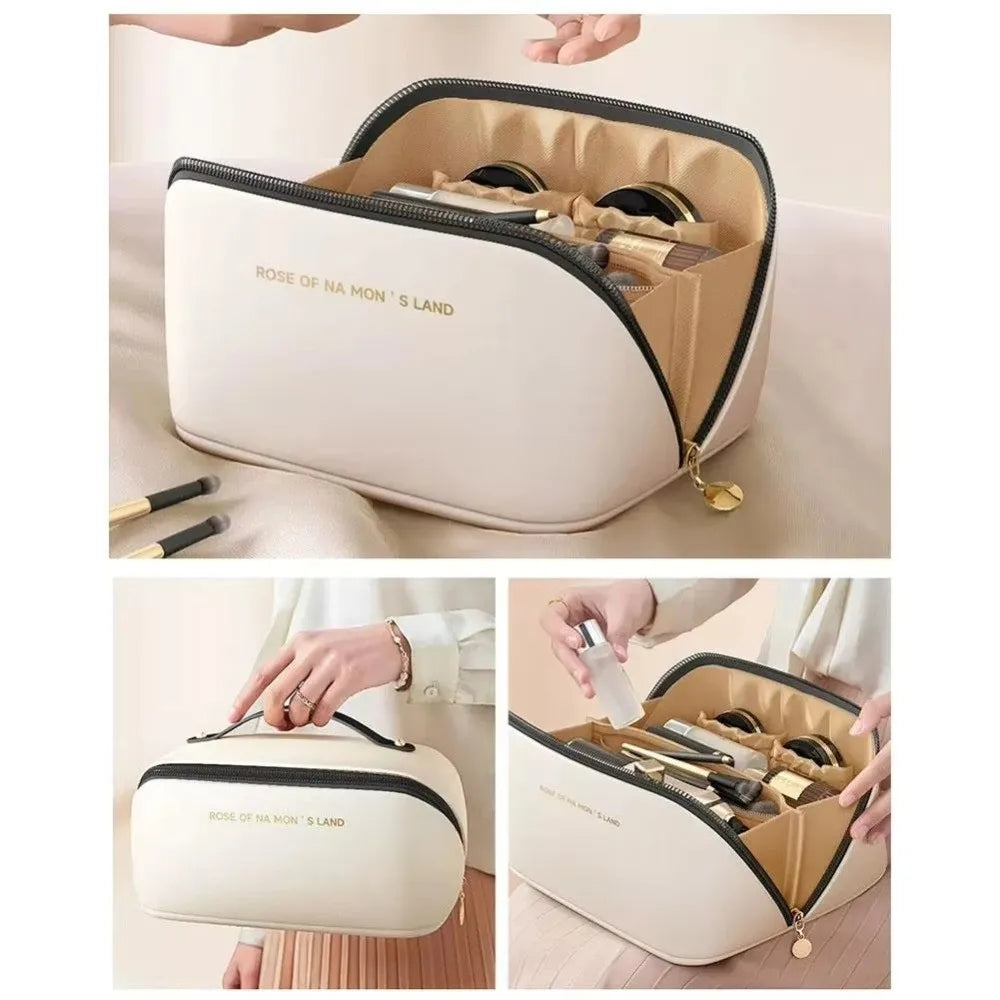Fashion Portable Tote Makeup Bag Pillow PU Cosmetic Bag Multi-compartment Large Capacity Toiletry Kit Bag
