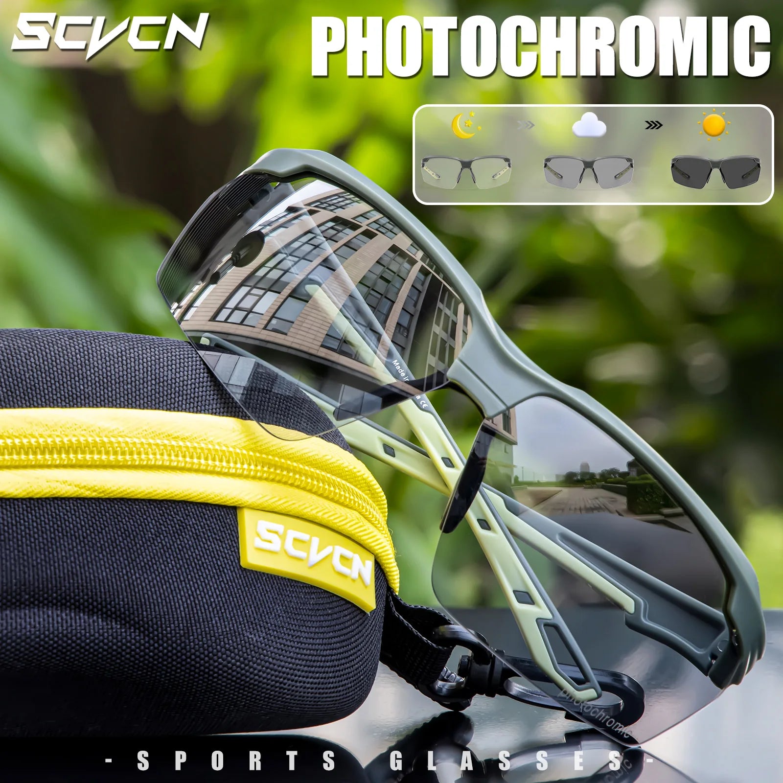 SCVCN Photochromic Cycling Glasses Outdoor Running Construction Sunglasses Men Shockproof Tactical Goggles Outdoor Airsoft Shooting Glasses