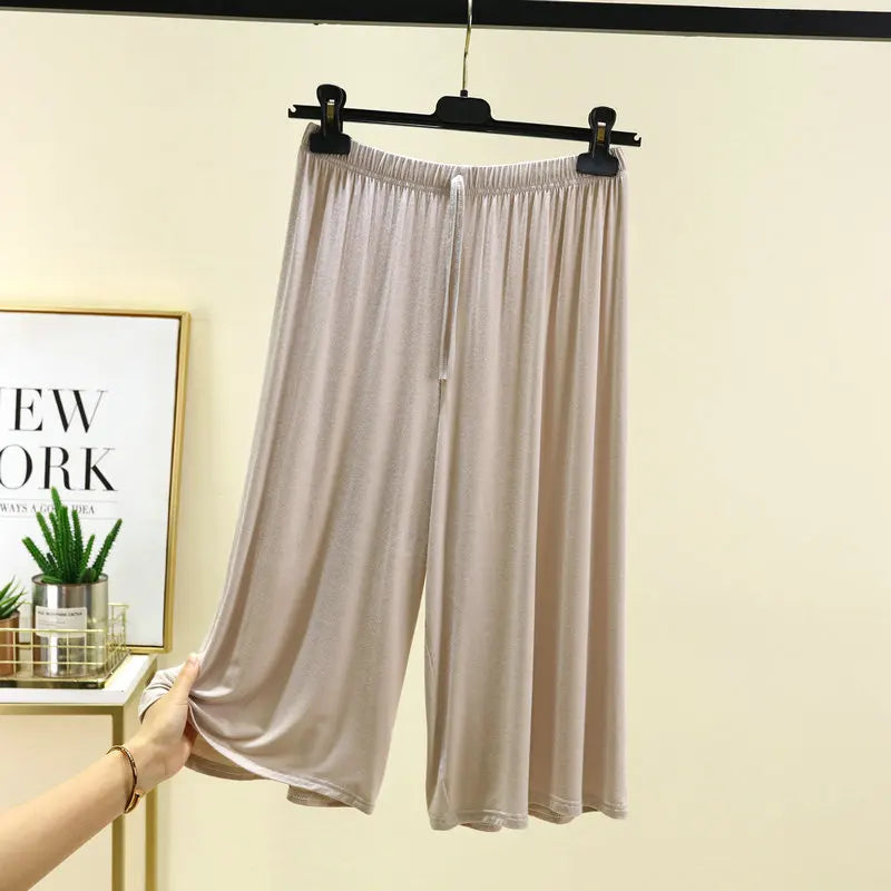 Plus Size Capri Pants Women's Summer Loose Fit Wide Leg Elastic Waist Casual Lounge Shorts