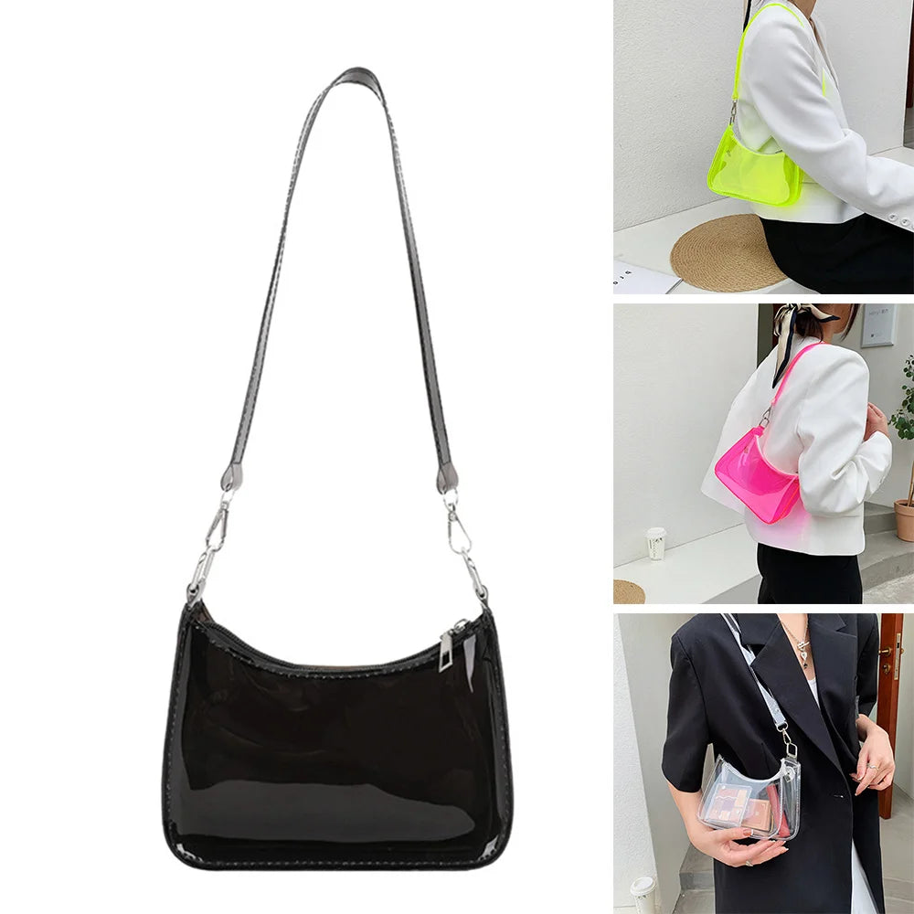 Event Concert Approved Handbag Summer Candy Color Transparent Single Shoulder Bag Zipper Clear PVC Jelly Bag Small Purses Women Girls Daily Shopping Bag