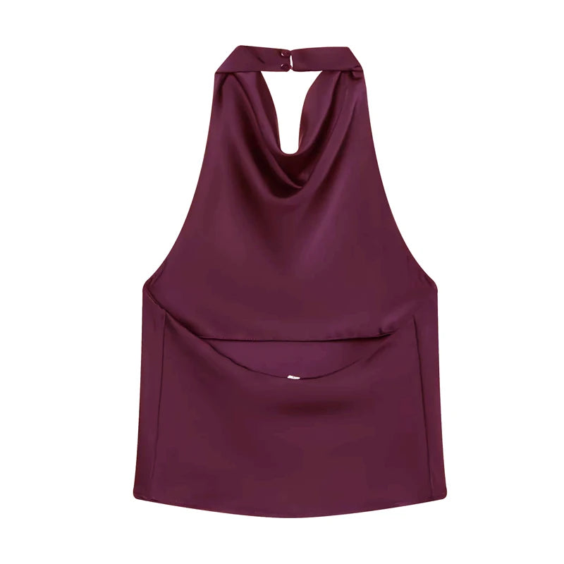 MUJER Satin Halter Tops for Women off Shoulder Backless Tops Woman 2026 Sexy Strapless Women's Tops Camisole Beach Top Female
