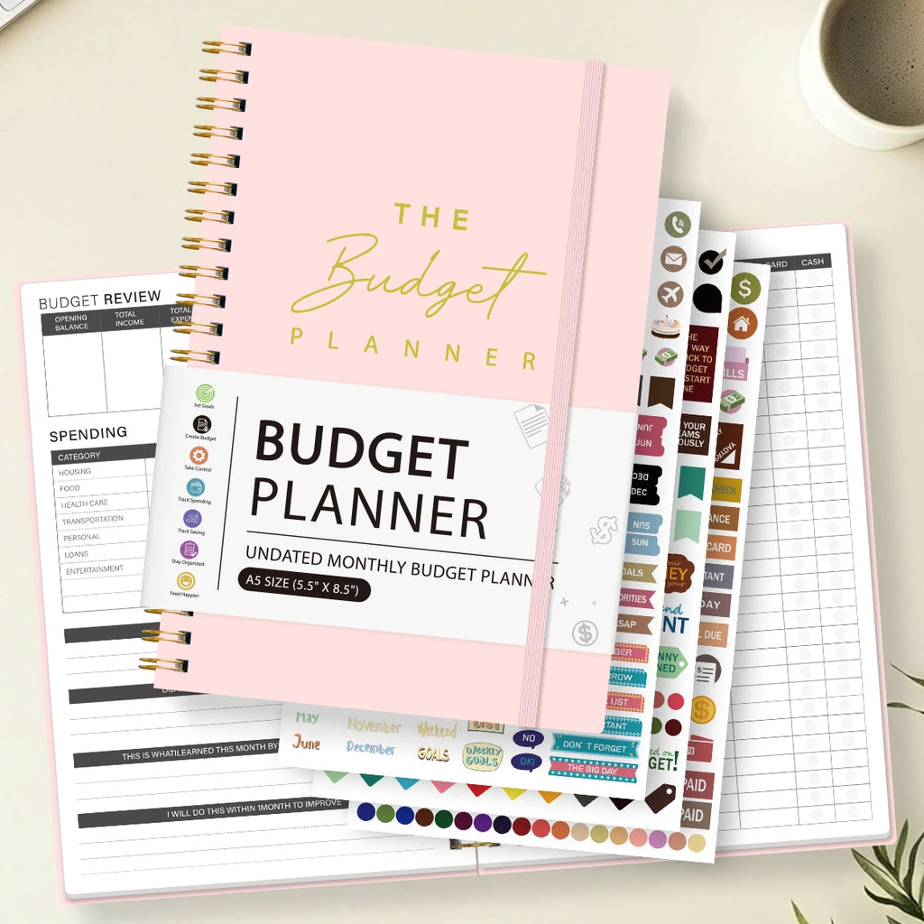 Business Budget Planner Book with 3 Sheets Stickers, Undated Monthly Finance Organizer, Budget Journal for Money Management, Cash Flow