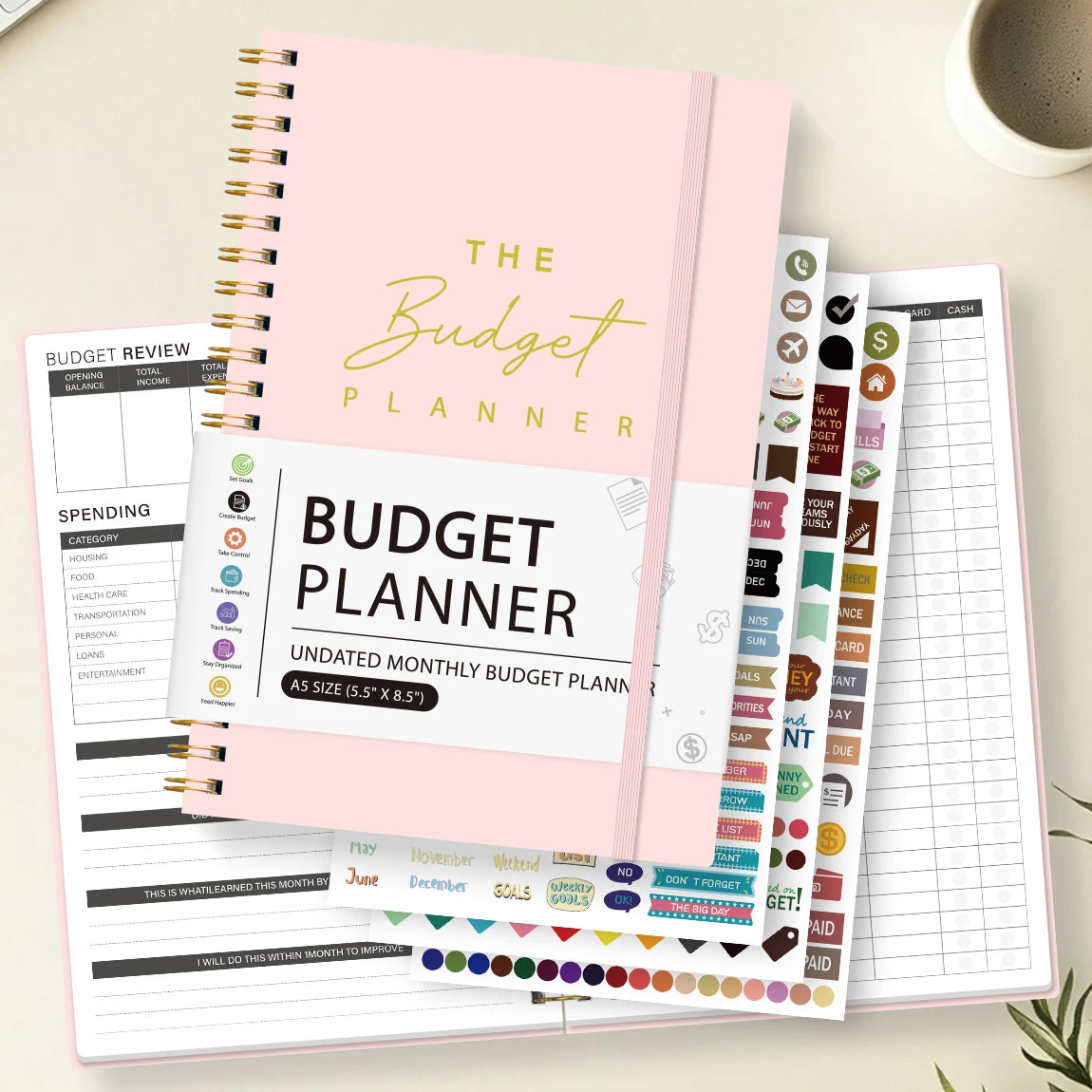 Business Budget Planner Book with 3 Sheets Stickers, Undated Monthly Finance Organizer, Budget Journal for Money Management, Cash Flow