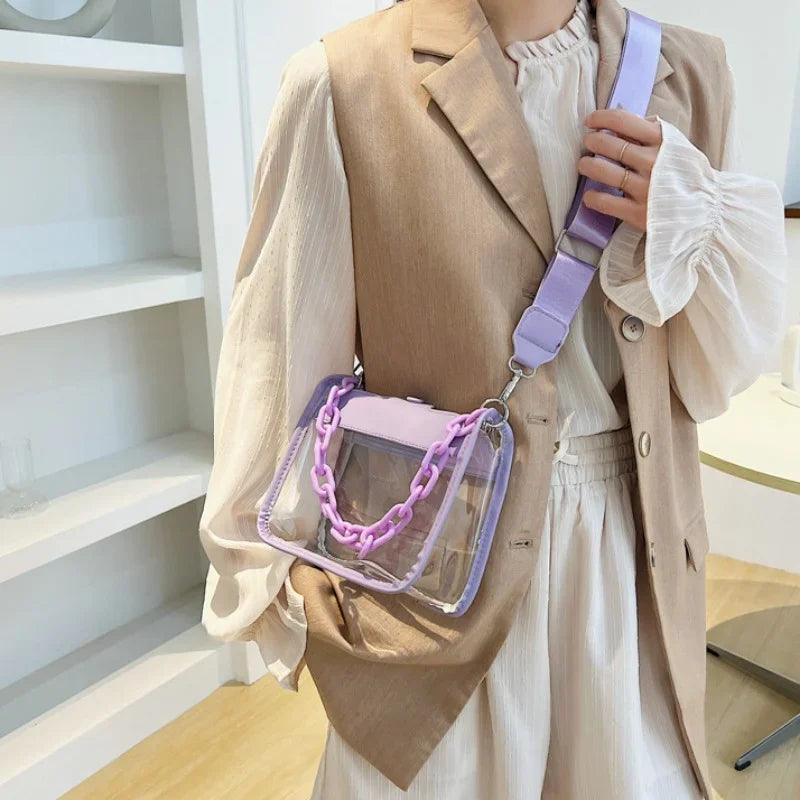 Event Clear Concert Bag Beach Clear Crossbody Bag for Women PVC Transparent Single Shoulder Chain Portable Messenger Bags Small Square  Satchel Bag Girls Gift