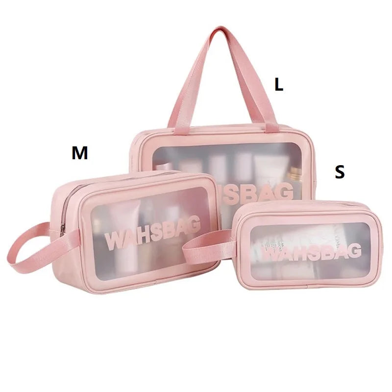 1/3pcs Transparent Makeup And Toiletries Bag, Large Capacity Pvc Semi Transparent Frosted Portable Storage Bag