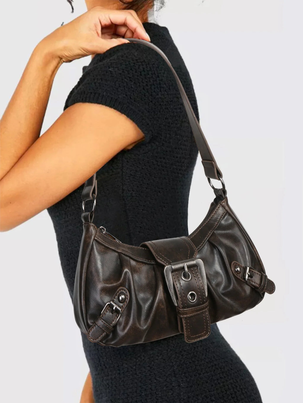 Y2K spring hot selling Maillard style retro chic small bag spicy girl Y2K wasteland style vintage leather shoulder handbag