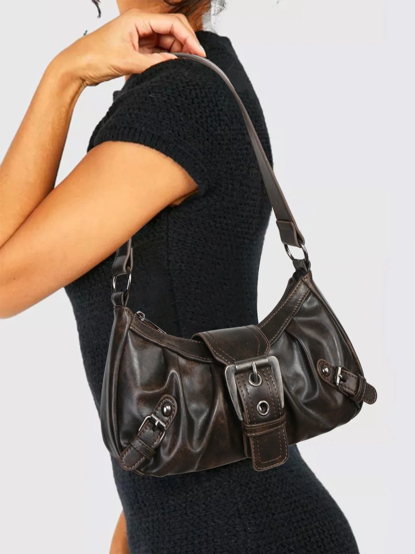 Y2K spring hot selling Maillard style retro chic small bag spicy girl Y2K wasteland style vintage leather shoulder handbag