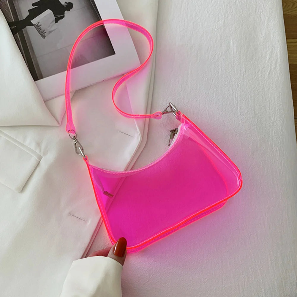 Event Concert Approved Handbag Summer Candy Color Transparent Single Shoulder Bag Zipper Clear PVC Jelly Bag Small Purses Women Girls Daily Shopping Bag
