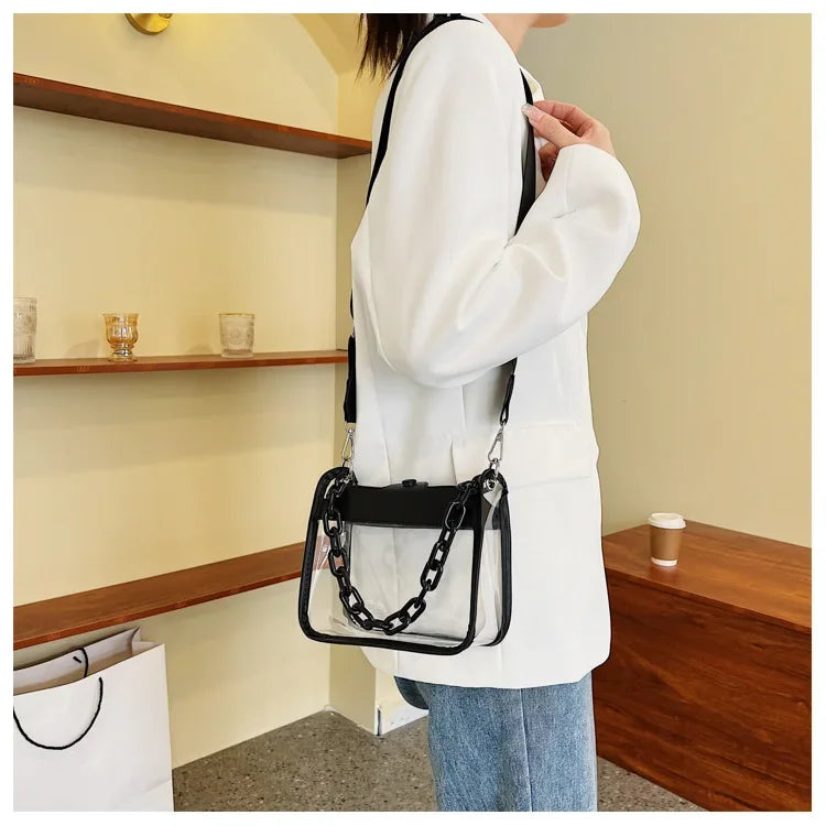 Event Clear Concert Bag Beach Clear Crossbody Bag for Women PVC Transparent Single Shoulder Chain Portable Messenger Bags Small Square  Satchel Bag Girls Gift