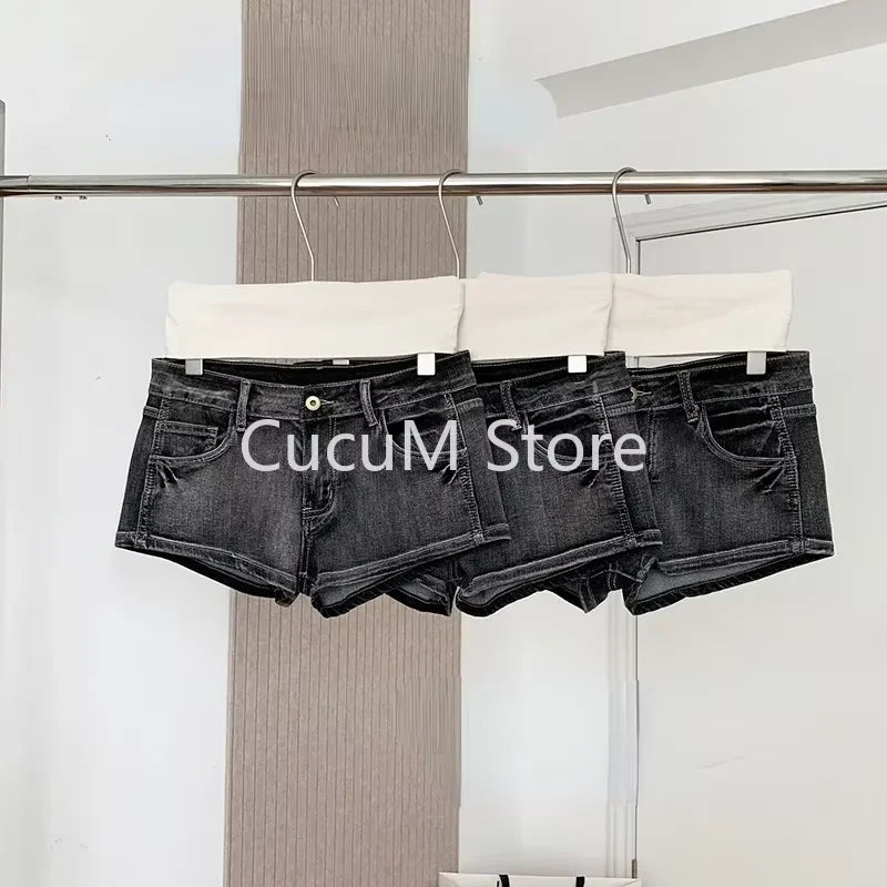 Y2k Streetwear Harajuku E-girl Summer Women 2000s Grunge Kpop Japanese Gyaru Low Rise Jean Shorts Slim Denim Hot Pants Trashy