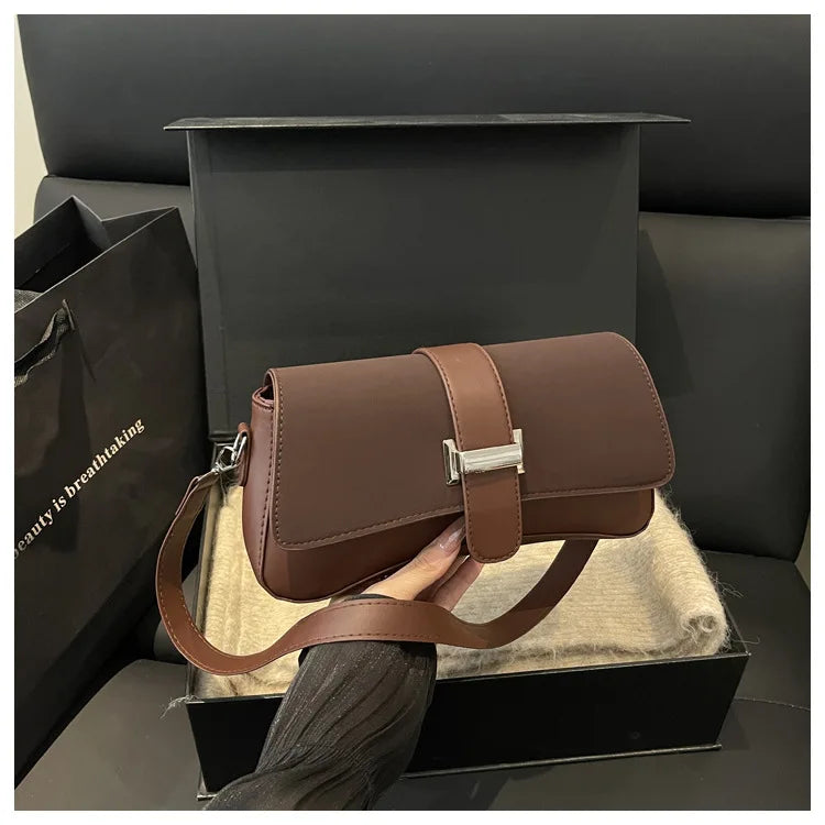 Elegant Two Tone Crossbody Bags with Silver Buckle, Minimalist Flap Design Versatile Chic Shoulder Purse for Office Casual Daily