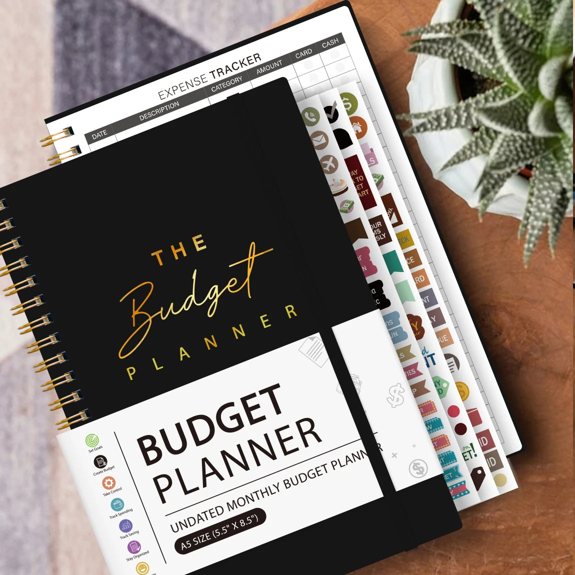 Business Budget Planner Book with 3 Sheets Stickers, Undated Monthly Finance Organizer, Budget Journal for Money Management, Cash Flow