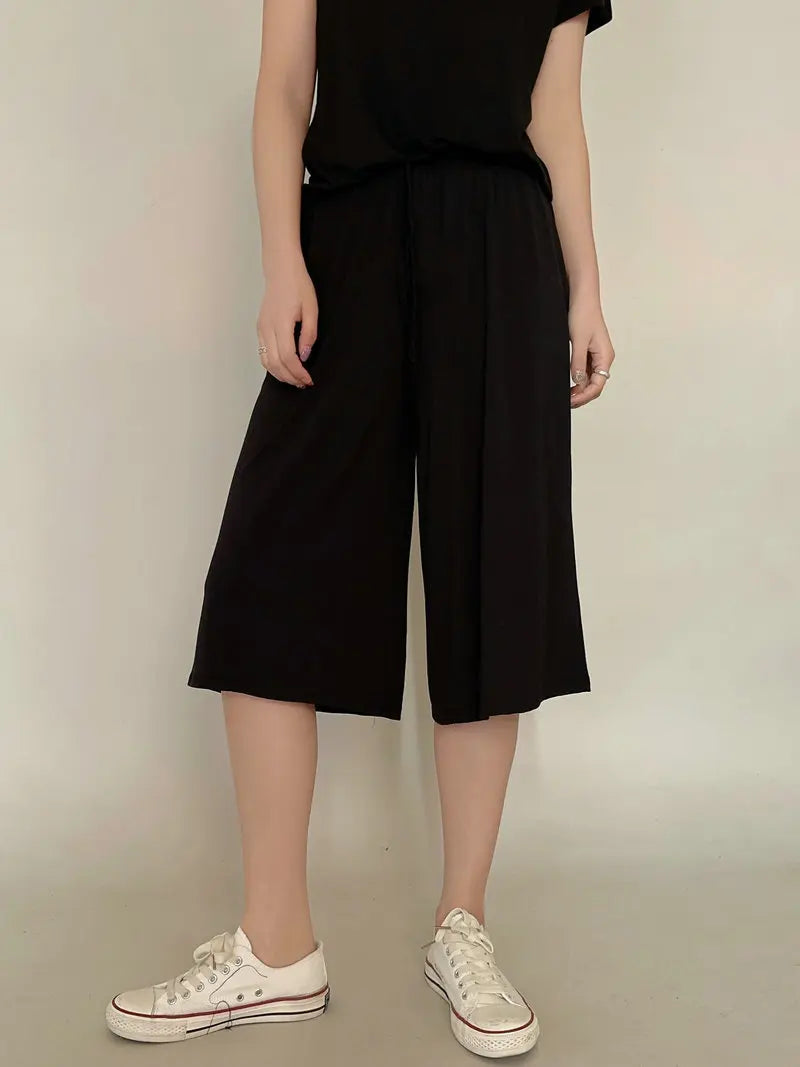 Modal Plus Size Capri Pants Women's Summer Loose Fit Wide Leg Elastic Waist Casual Lounge Shorts