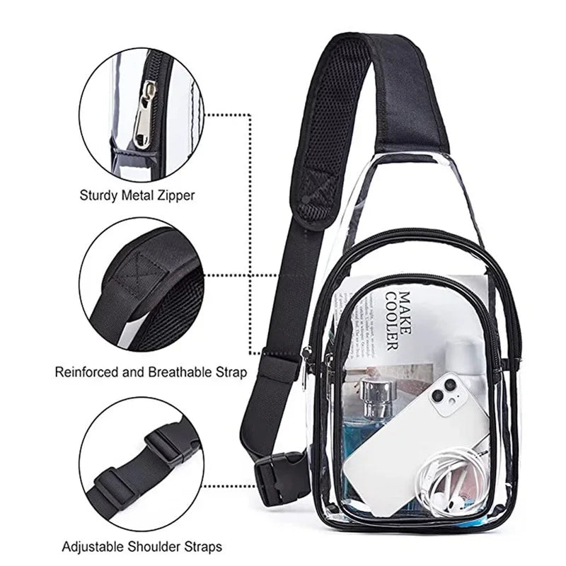 Clear Event Concert Transparent Crossbody Bag for Women Men School Trips Causal Outdoor Travel Chest Bag Large Capacity Shoulder Handbag Messenger Bags