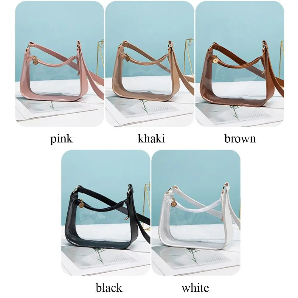PVC Small Zipper Underarm Purses Mini Waterproof Transparent Shoulder Bag Handbag for Women Girls Candy Color Clear Jelly Bag
