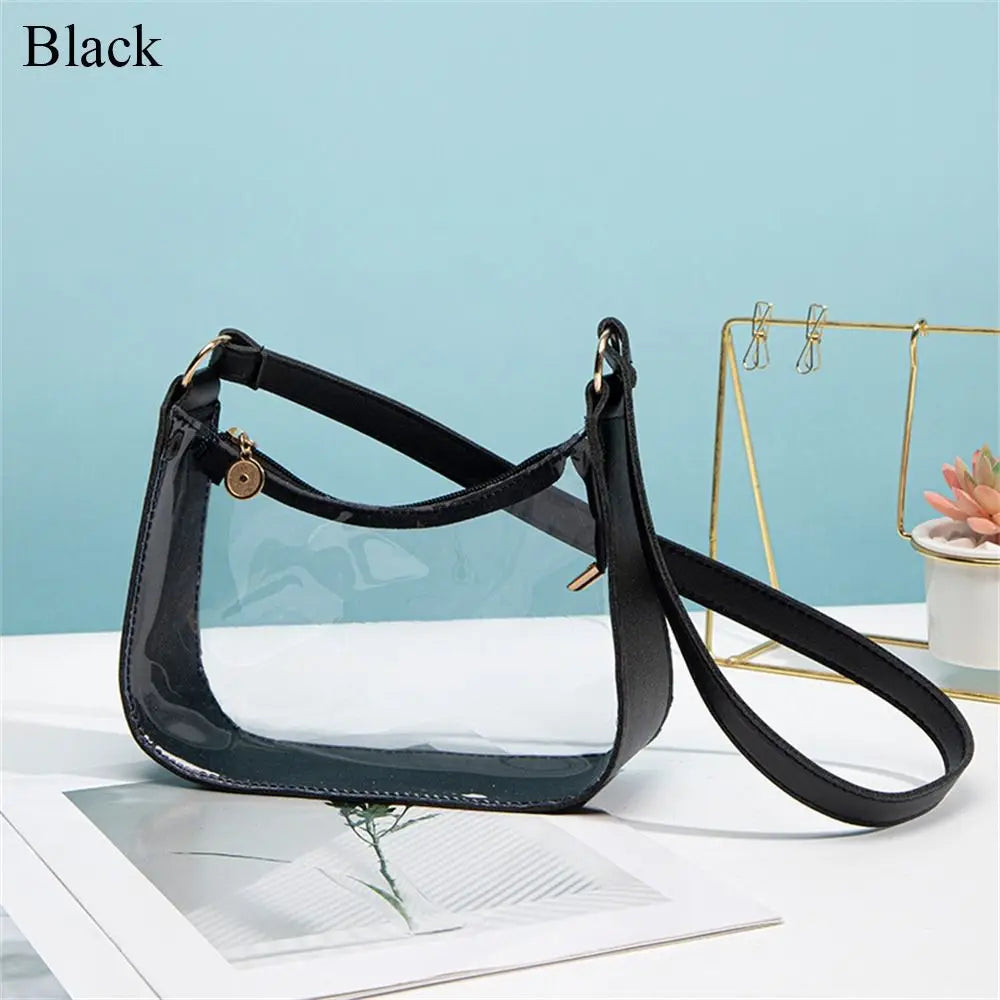 PVC Small Zipper Underarm Purses Mini Waterproof Transparent Shoulder Bag Handbag for Women Girls Candy Color Clear Jelly Bag
