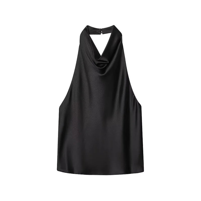 MUJER Satin Halter Tops for Women off Shoulder Backless Tops Woman 2026 Sexy Summer Strapless Women's Tops Camisole Beach Top Female