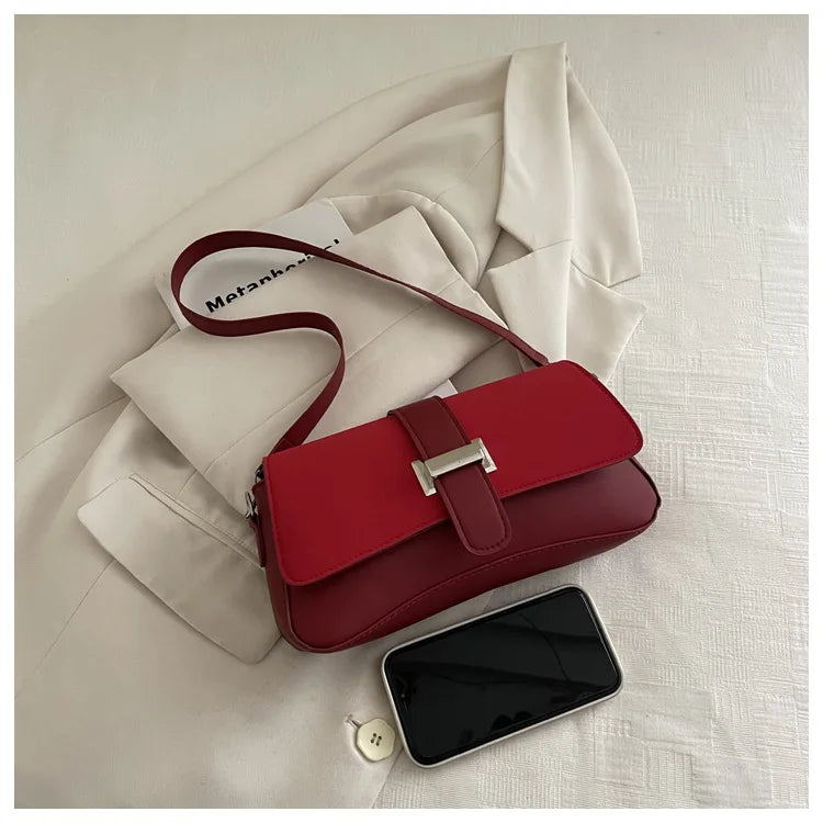 Elegant Two Tone Crossbody Bags with Silver Buckle, Minimalist Flap Design Versatile Chic Shoulder Purse for Office Casual Daily