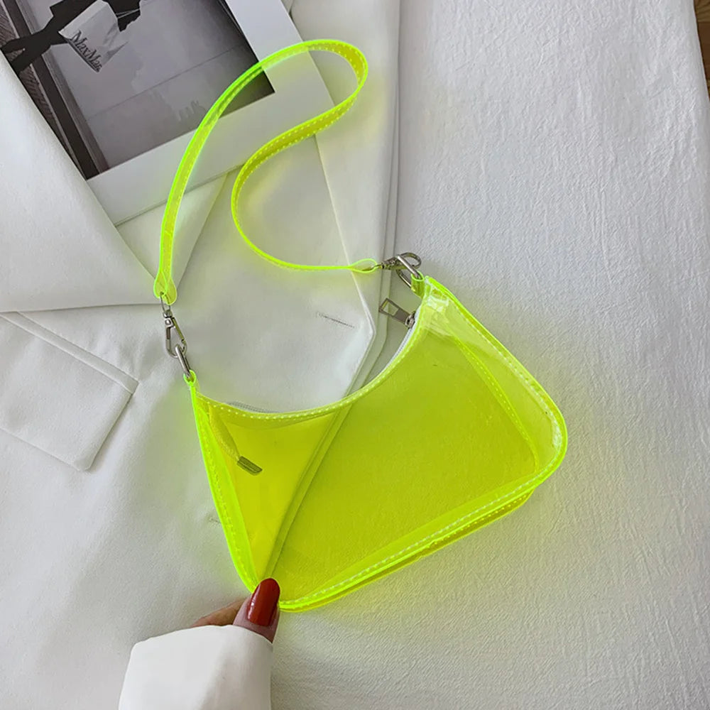 Event Concert Approved Handbag Summer Candy Color Transparent Single Shoulder Bag Zipper Clear PVC Jelly Bag Small Purses Women Girls Daily Shopping Bag