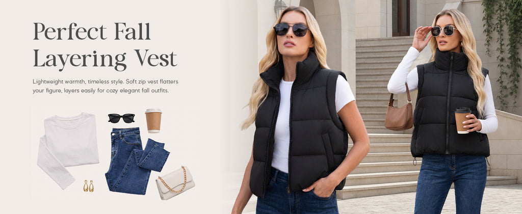 Womens Lightweight Cropped Puffer Vest Quilted Sleeveless Padded Coat