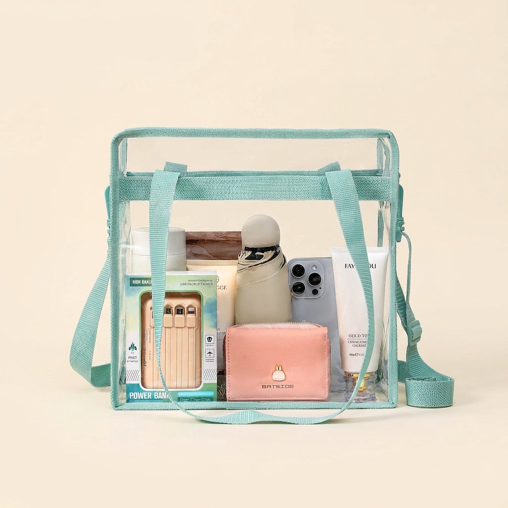Clear Bags Concert Stadium Approved Clear Tote Bag with Zipper Closure Crossbody Shoulder Bag with Adjustable Strap — Studio packshot