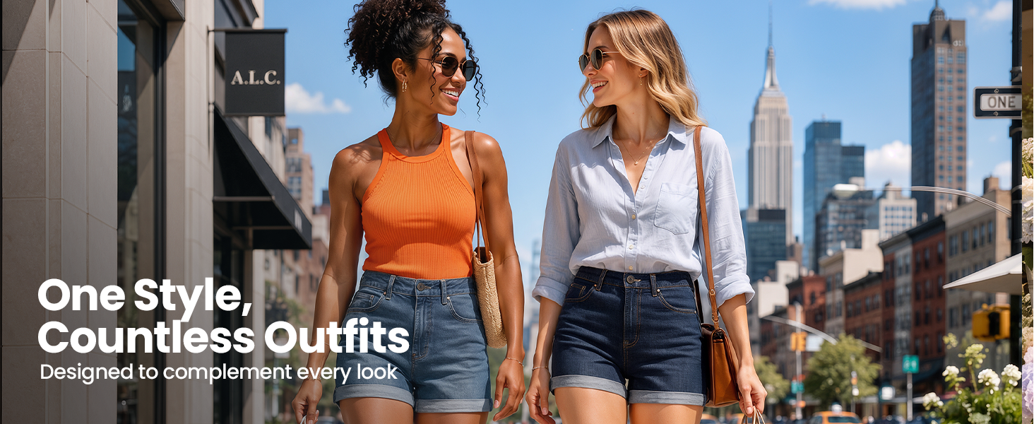 Denim Shorts with Folded Hem